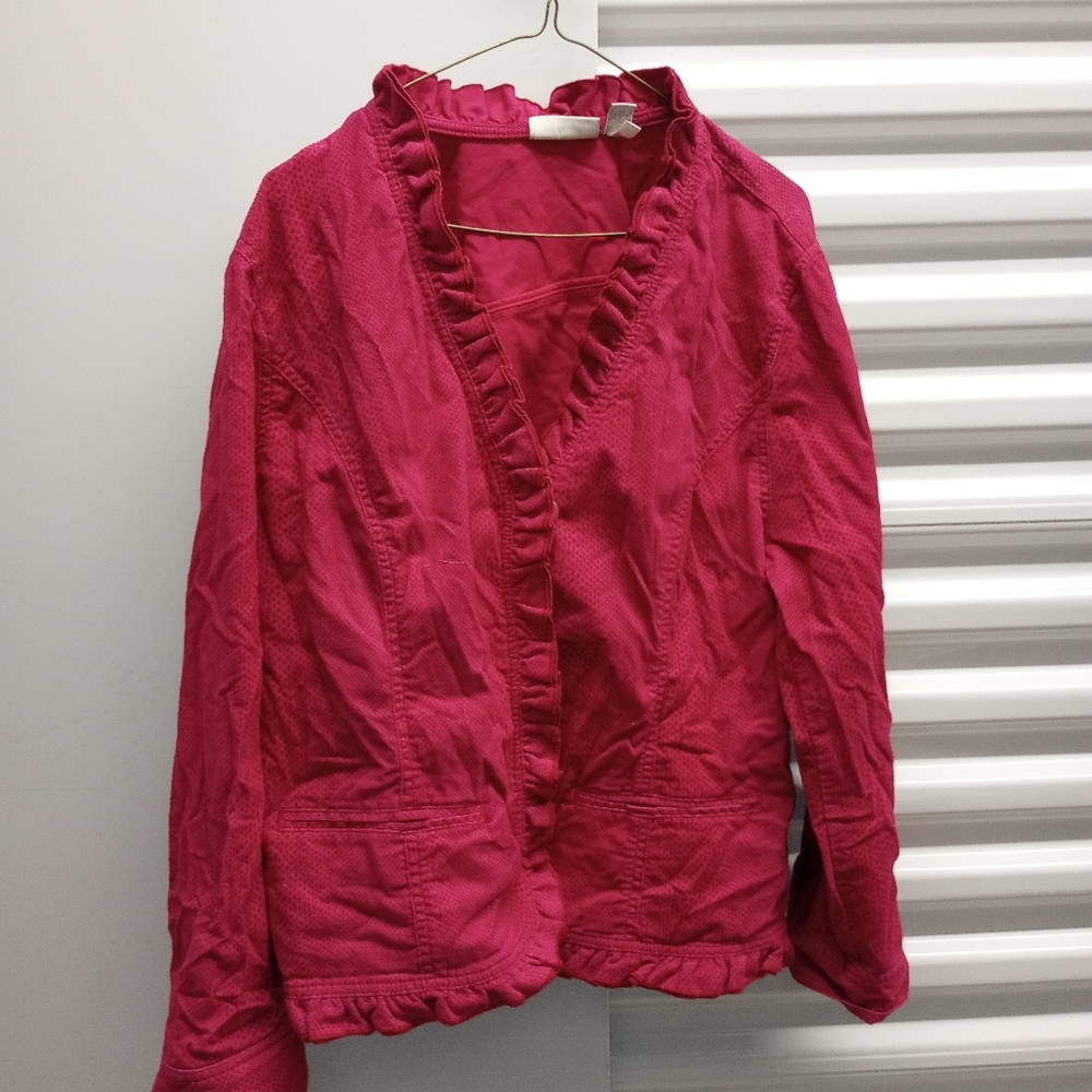 Chicos Size 3 Women's Pink Ruffled Jacket